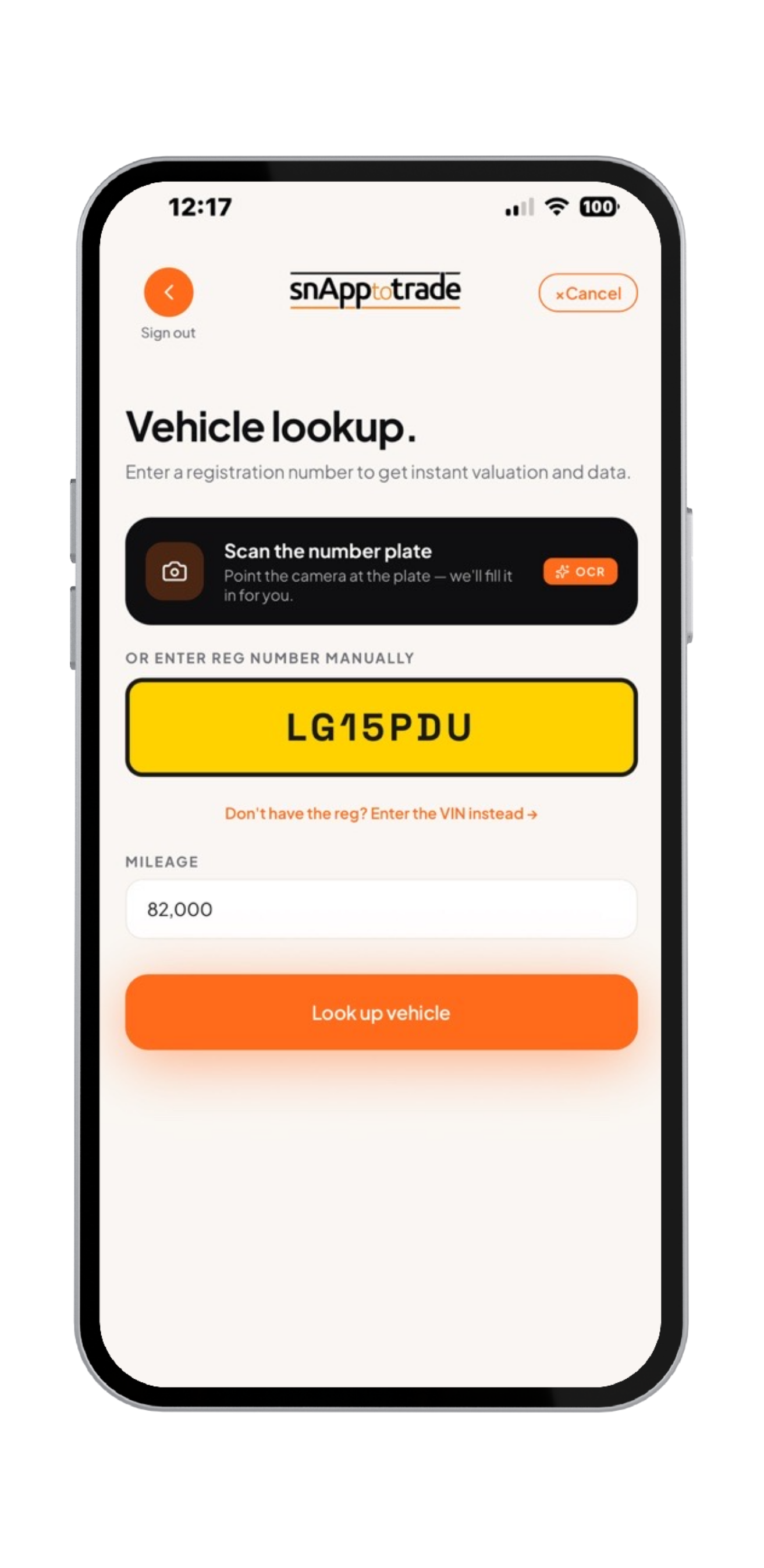 SnApptotrade vehicle lookup screen